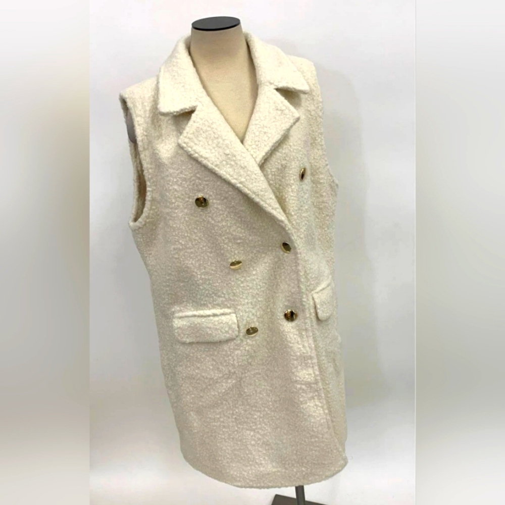 NEW Vila Cream Off White Sleeveless Vest Teddy Jacket Blazer Large